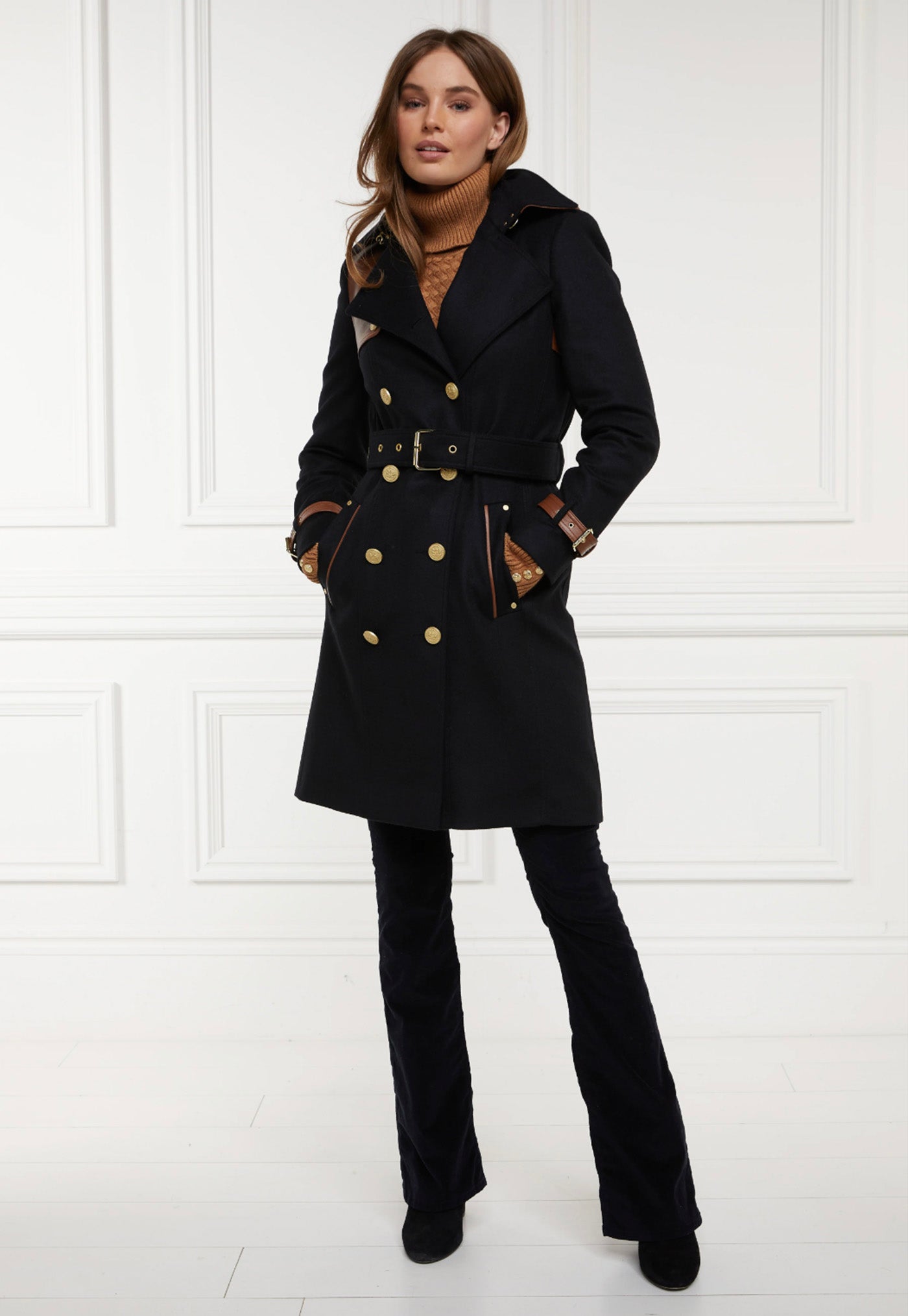 Marlborough Trench Coat - Black Tan sold by Angel Divine