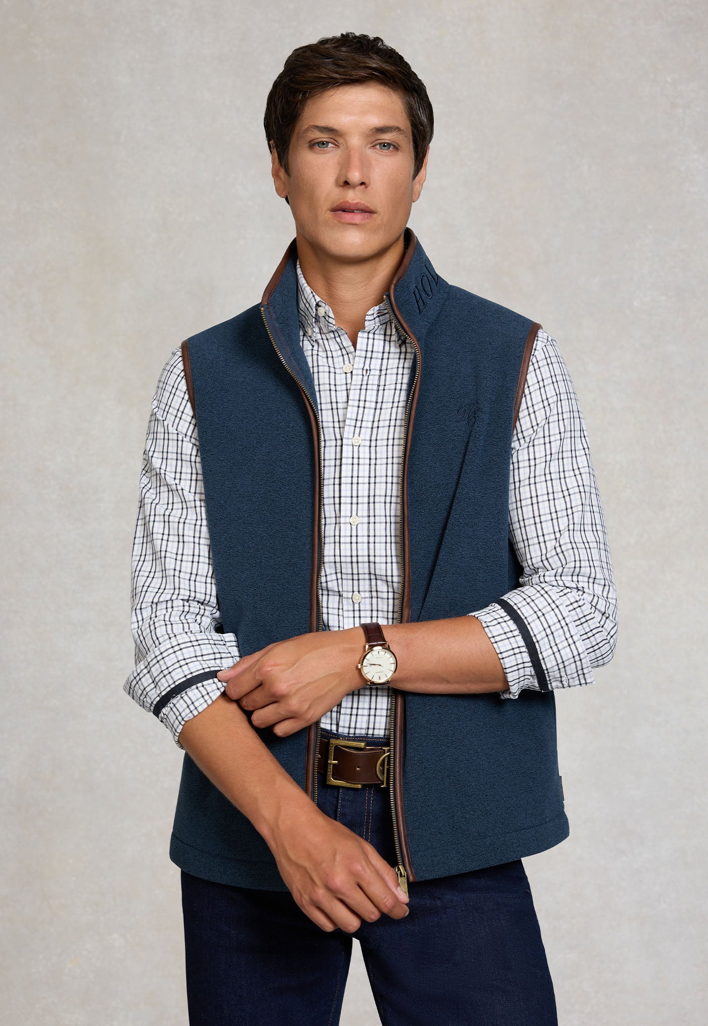 Men's Country Fleece Gilet - Dusty Blue