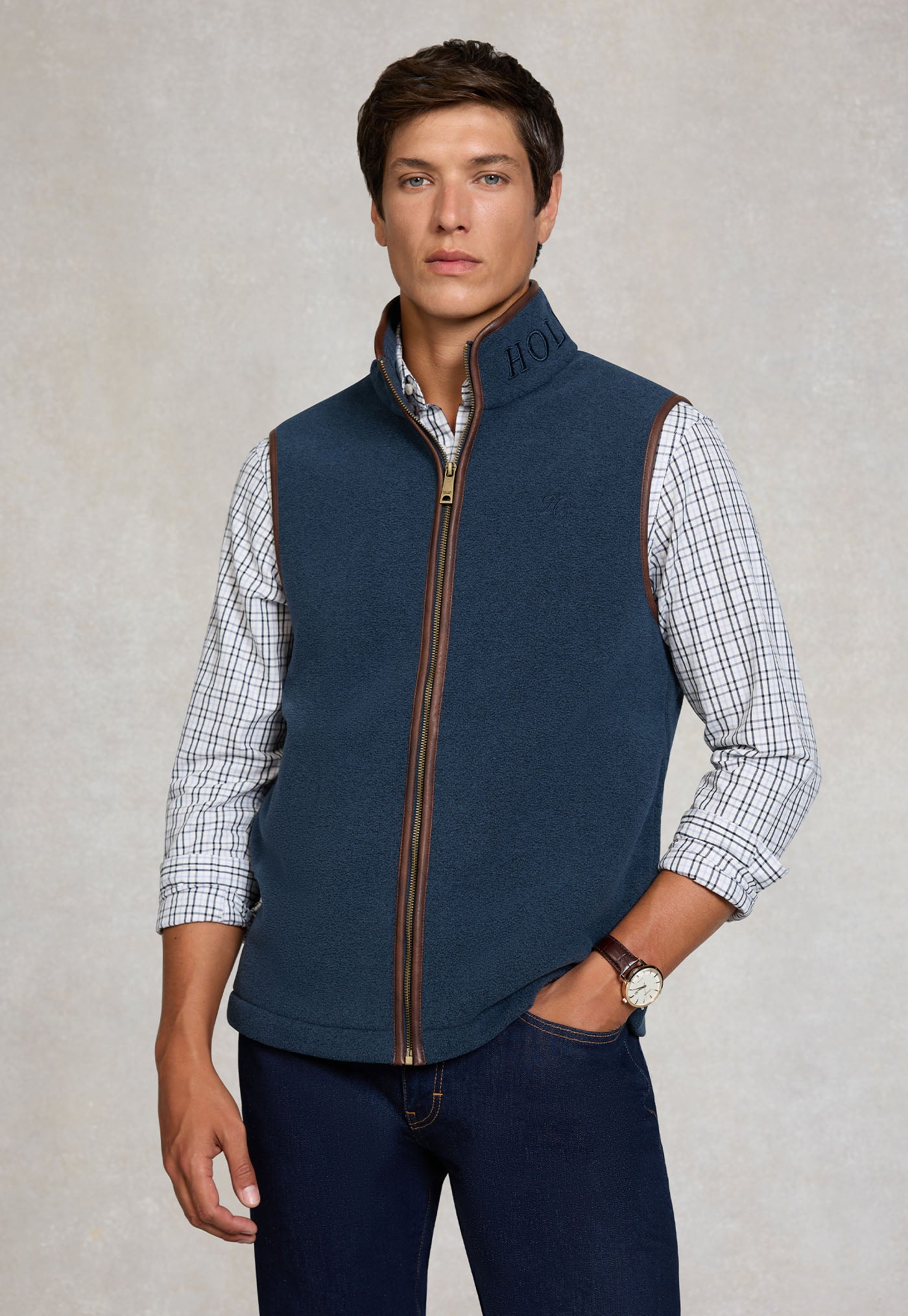 Men's Country Fleece Gilet - Dusty Blue