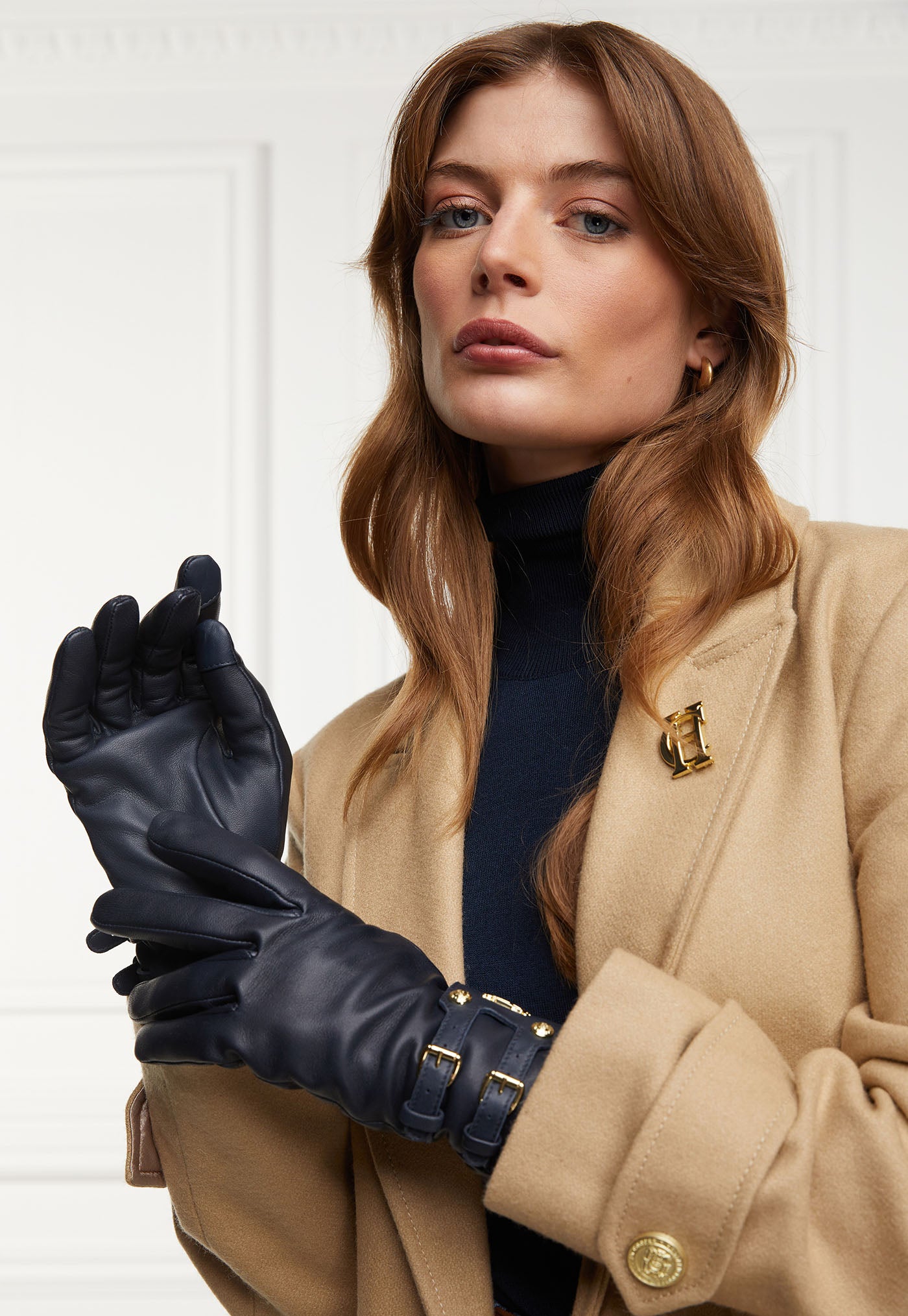 Monogram Leather Gloves - Ink Navy