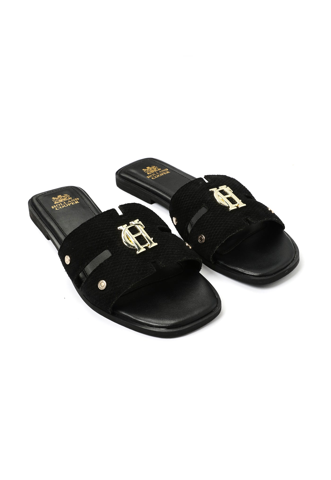 Monogram Slides - Black Suede sold by Angel Divine