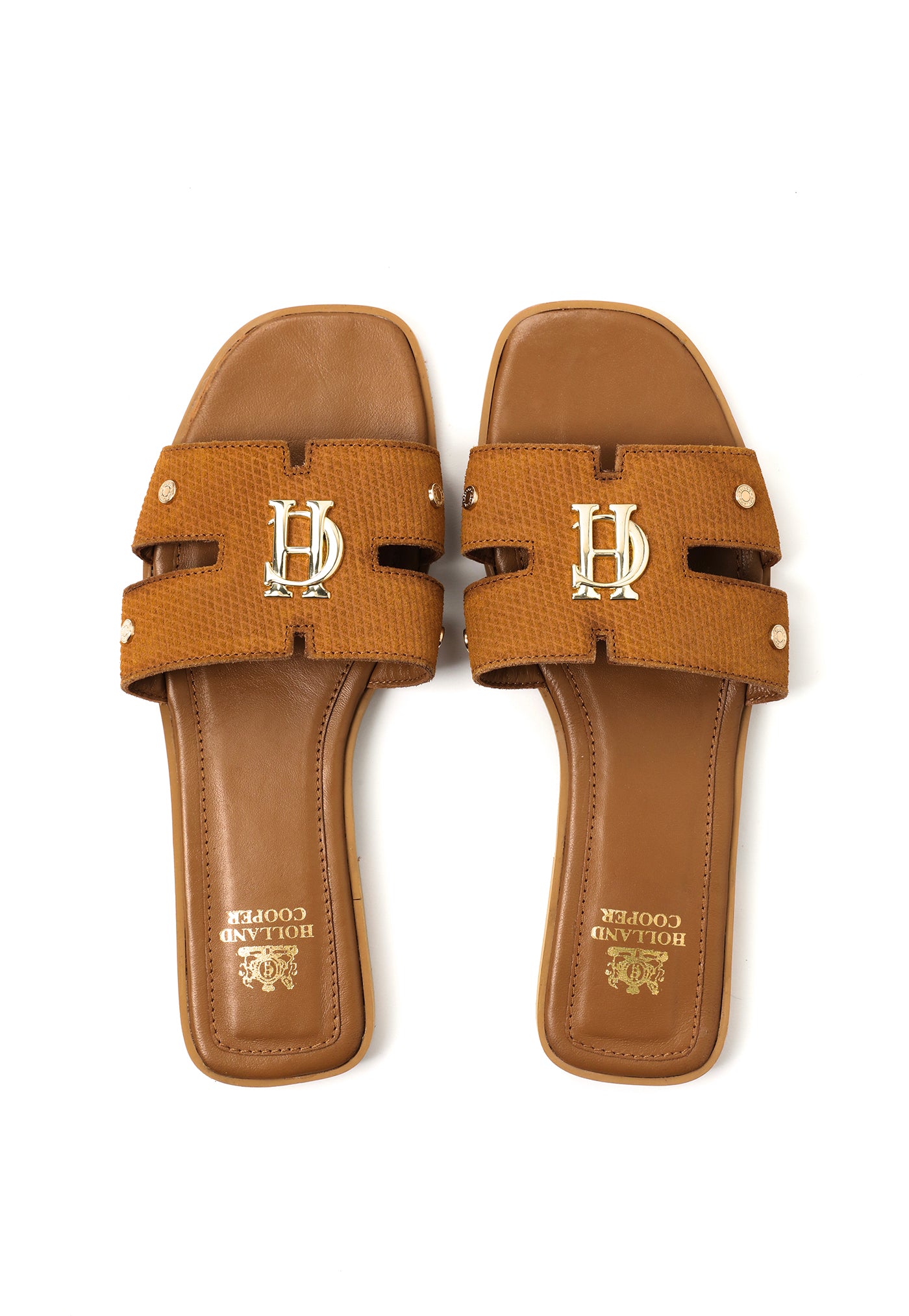 Monogram Slides - Tan Suede sold by Angel Divine