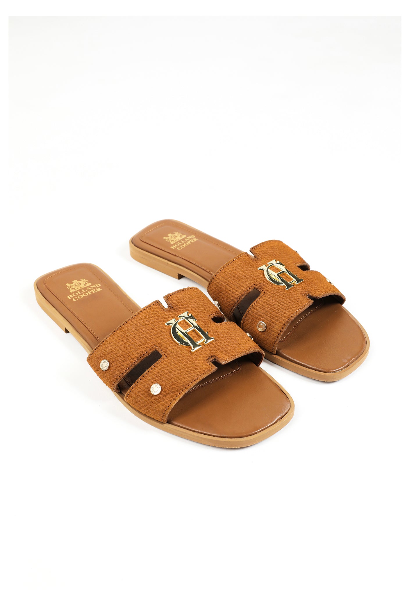 Monogram Slides - Tan Suede sold by Angel Divine
