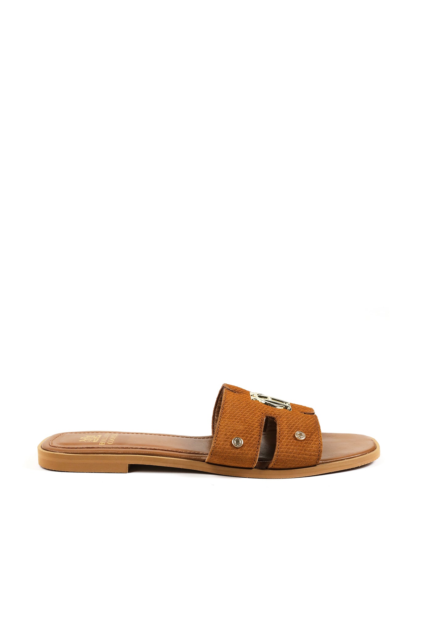 Monogram Slides - Tan Suede sold by Angel Divine