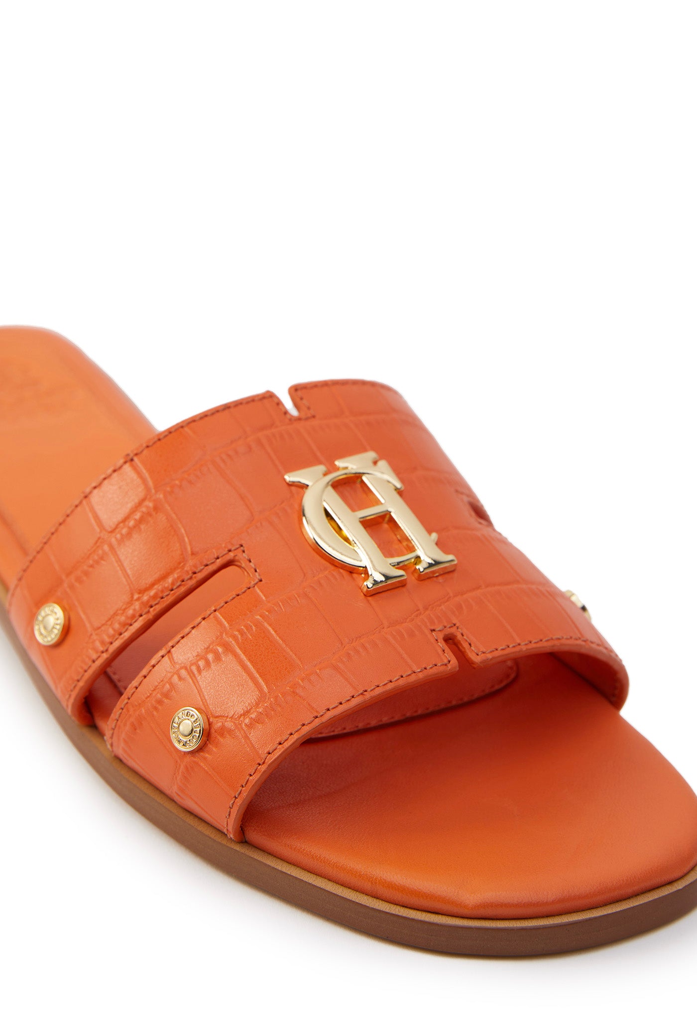 Monogram Slides - Orange Croc sold by Angel Divine