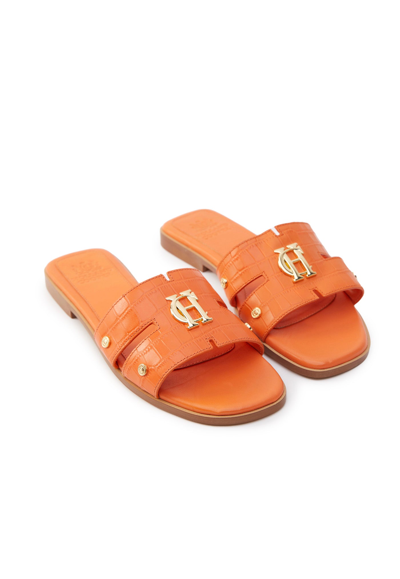 Monogram Slides - Orange Croc sold by Angel Divine