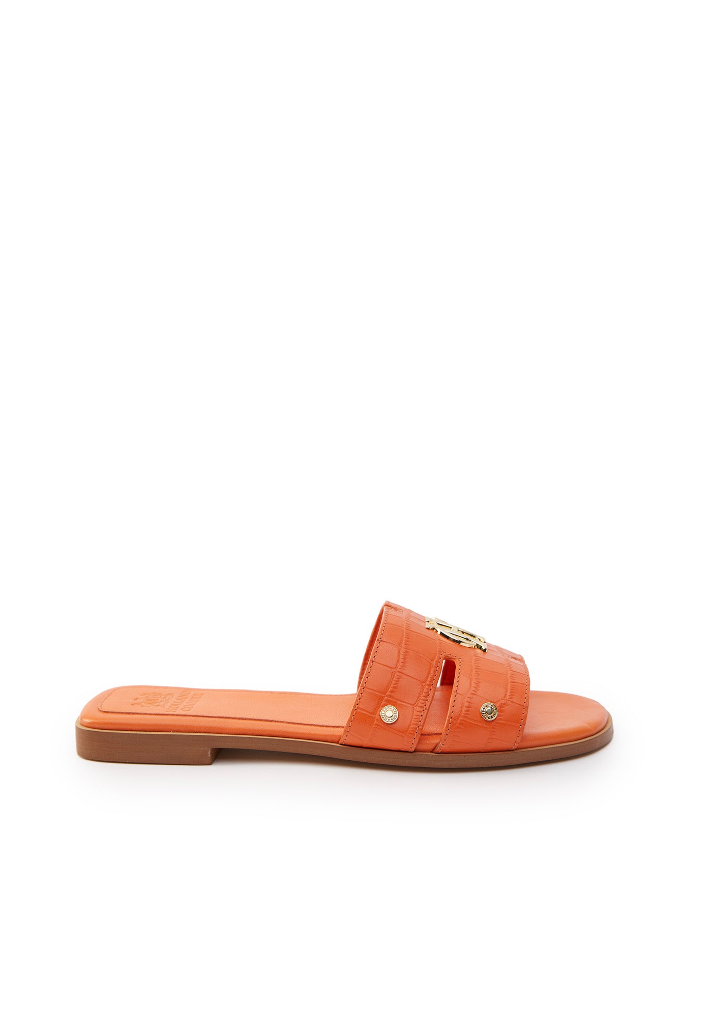 Monogram Slides - Orange Croc sold by Angel Divine