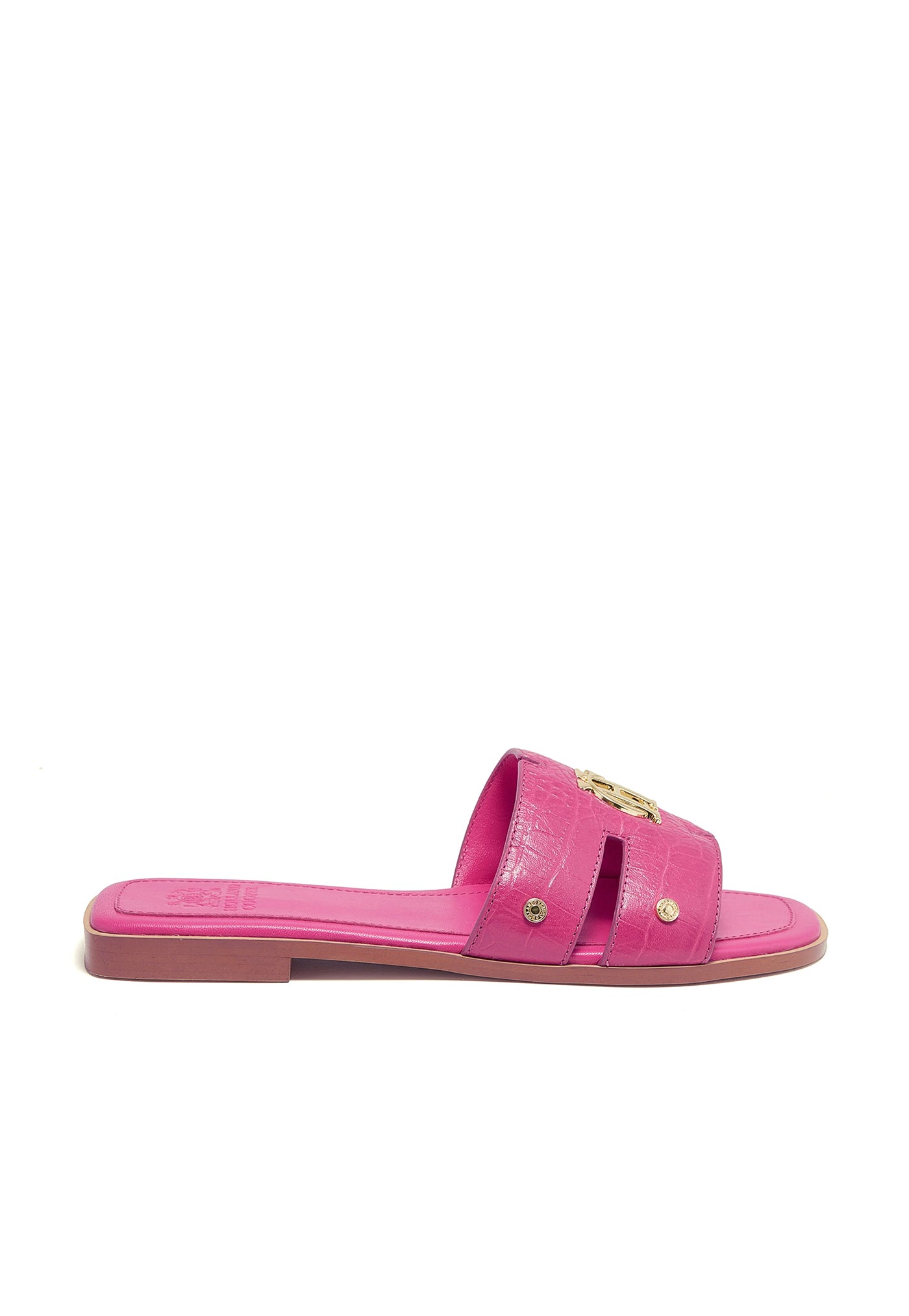 Monogram Slides - Pink Croc sold by Angel Divine