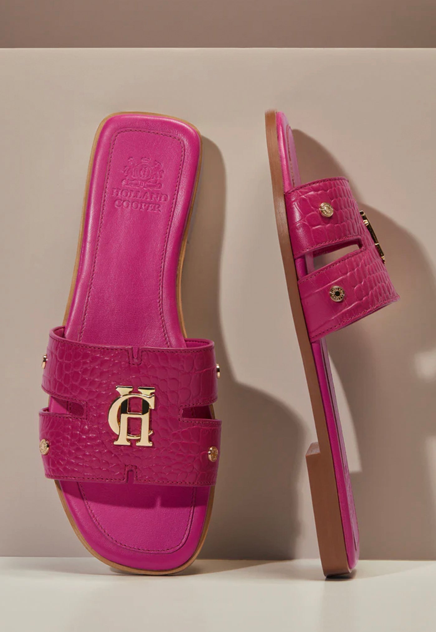Monogram Slides - Pink Croc sold by Angel Divine