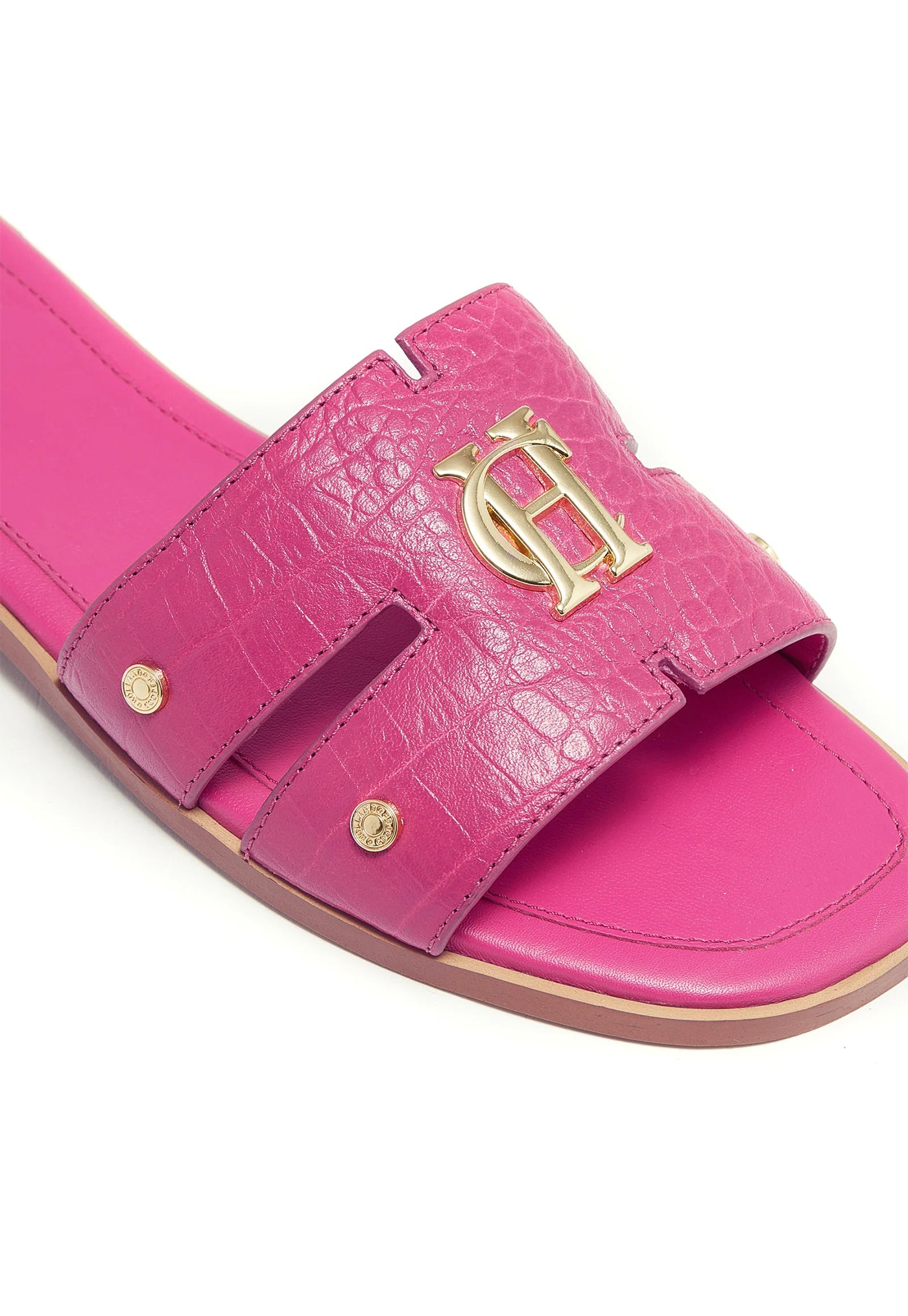 Monogram Slides - Pink Croc sold by Angel Divine