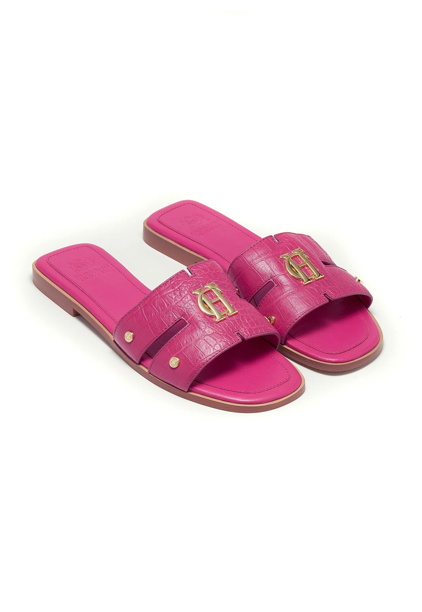 Monogram Slides - Pink Croc sold by Angel Divine