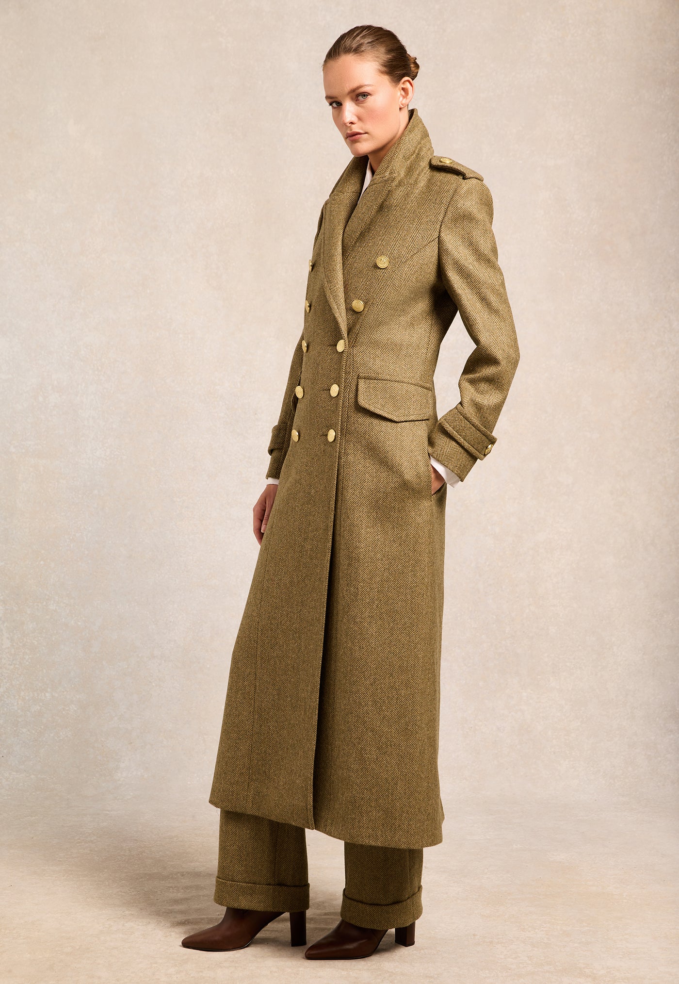 The Great Coat - Moss Herringbone