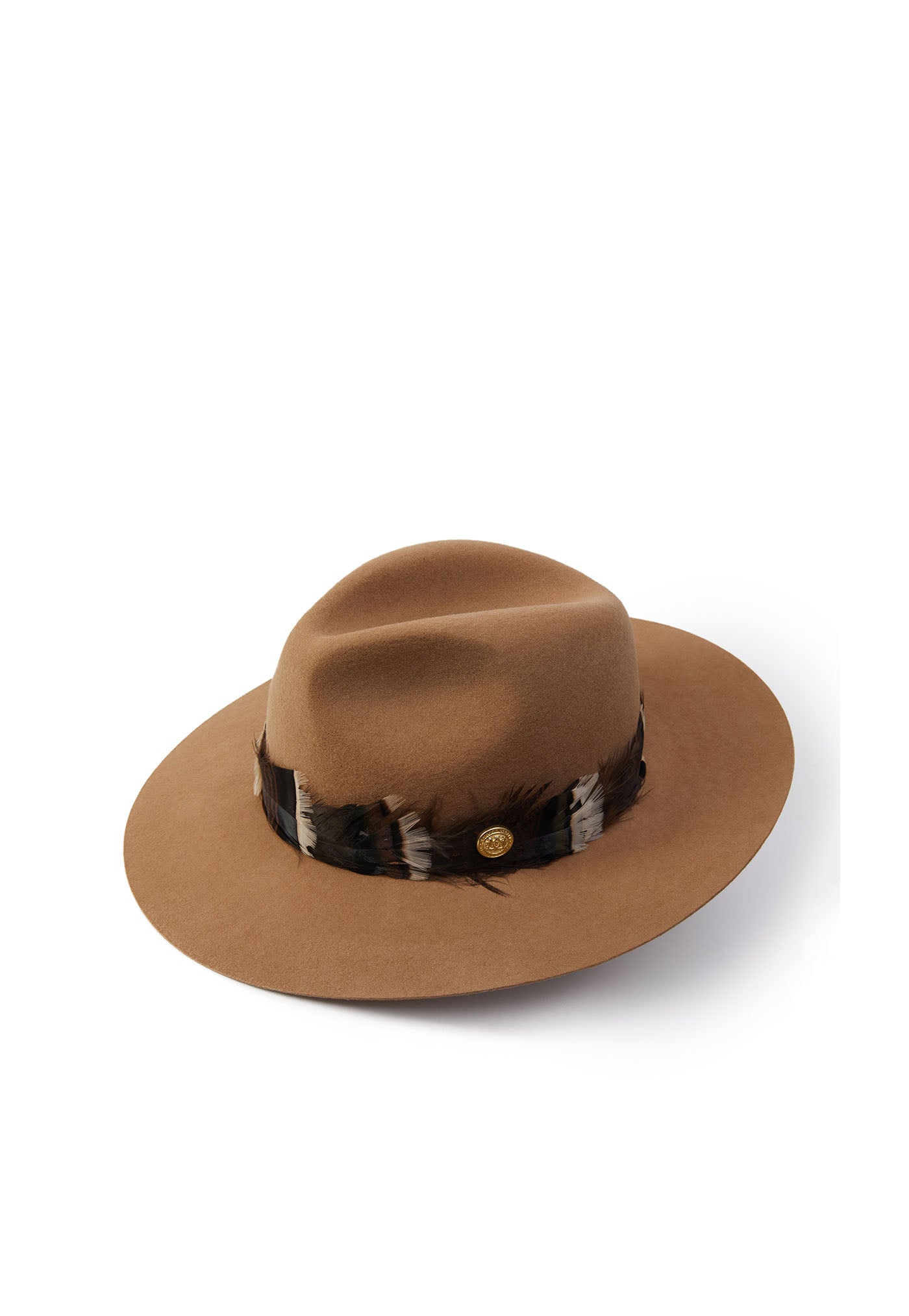 Trilby Hat Iridescent Feather Band - Camel