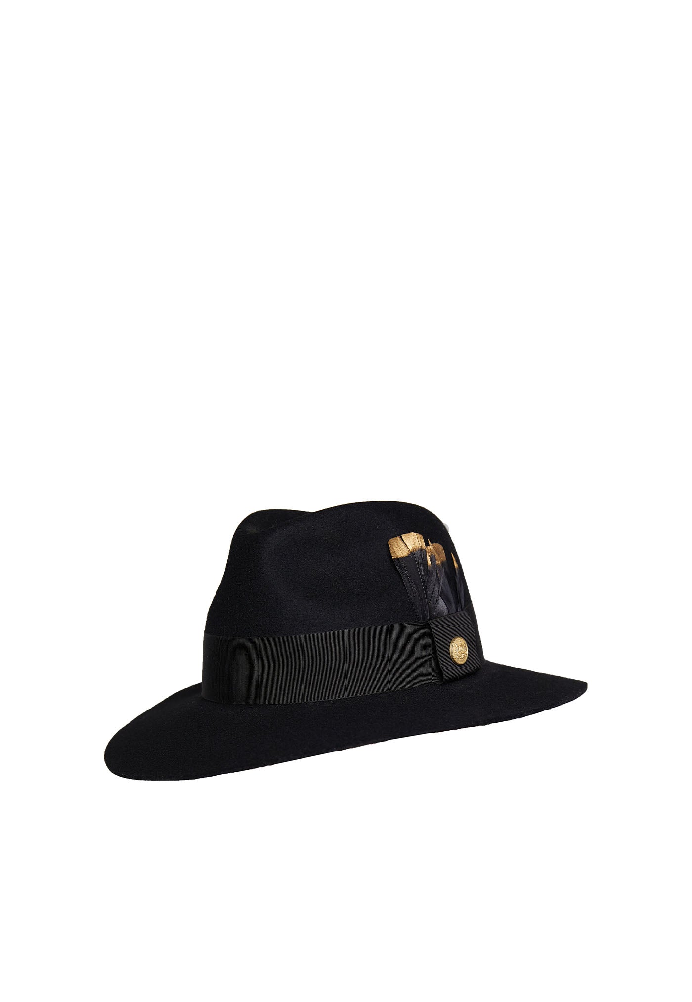 Trilby Hat - Gold Feather Black
