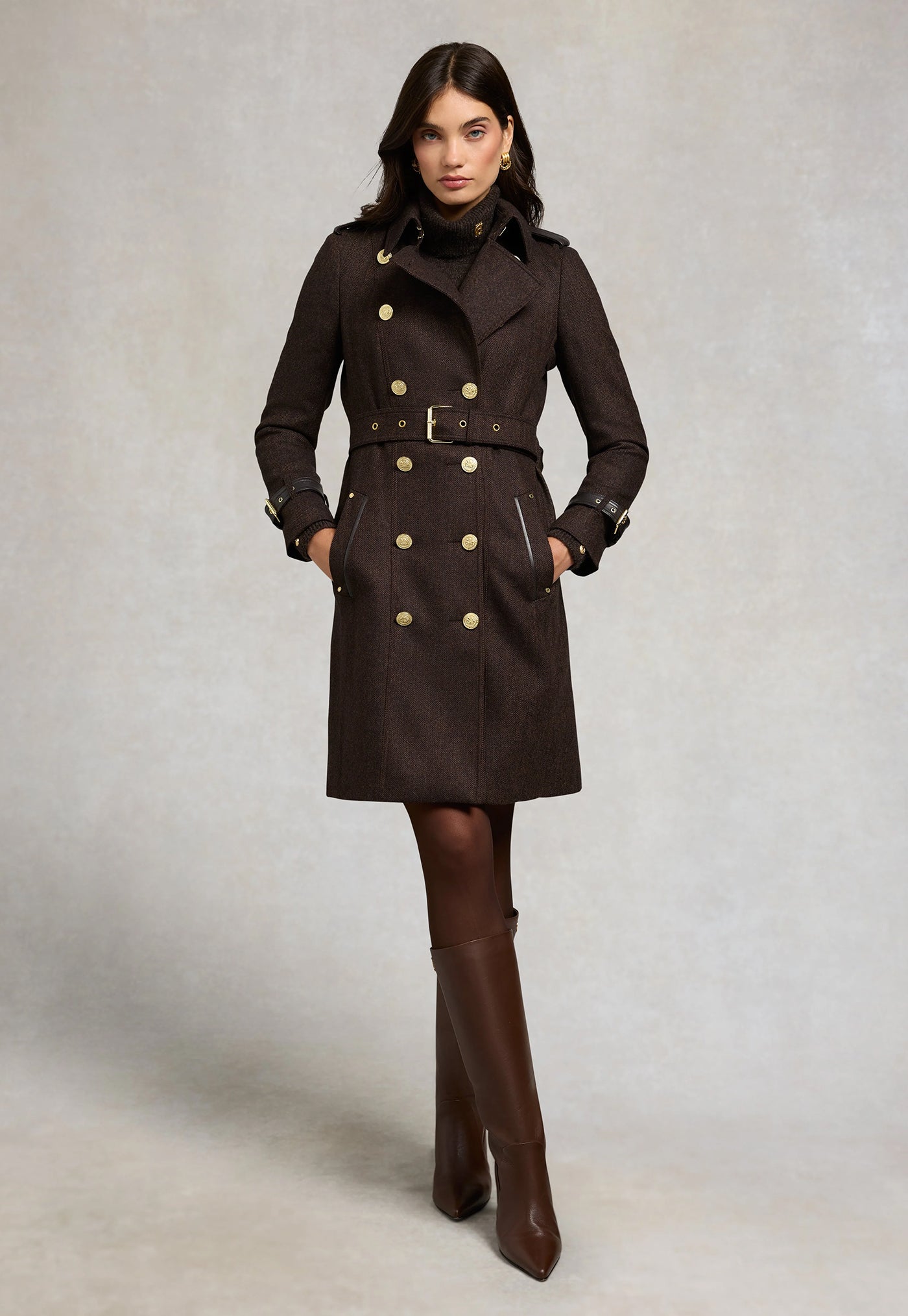 Marlborough Trench Coat - Chocolate Herringbone