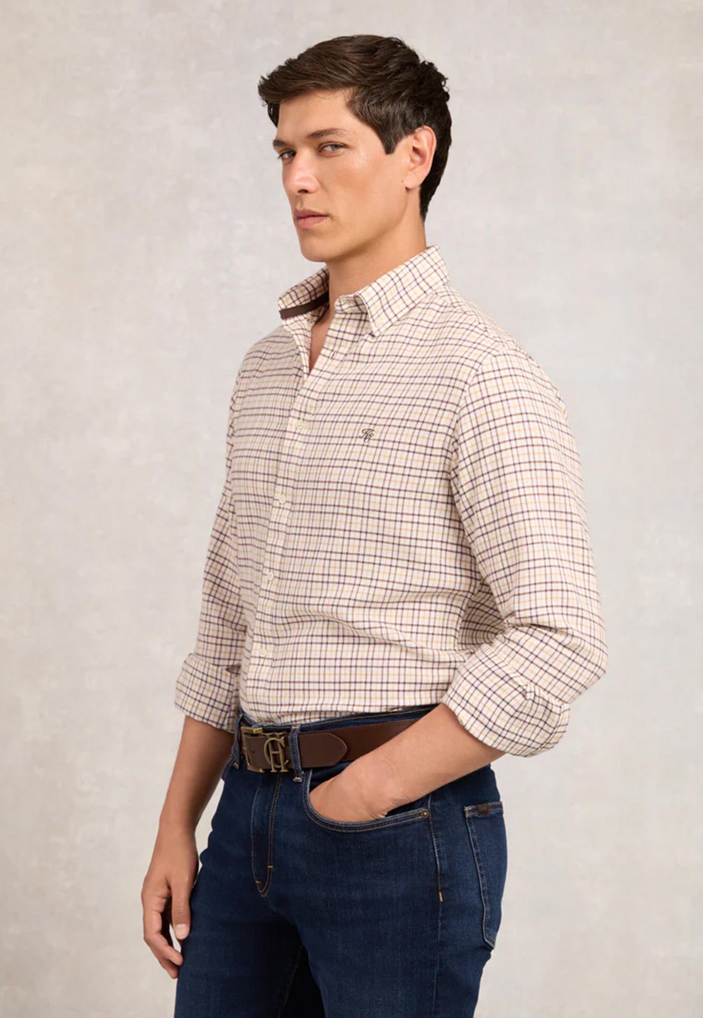 Men's Classic Button Down Shirt - Cheltenham Camel Check