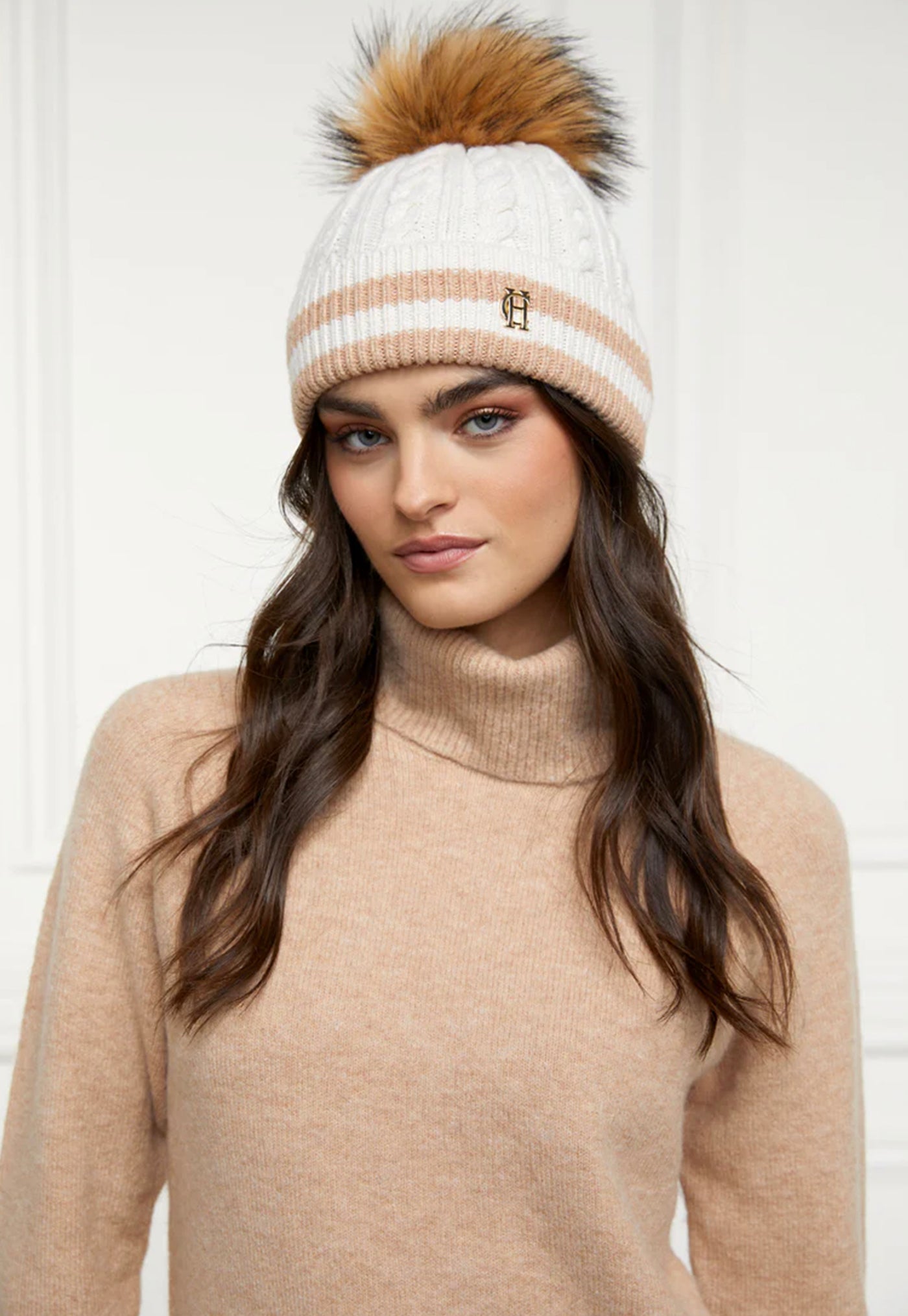 Zoe Bobble Hat - Cream Stripe