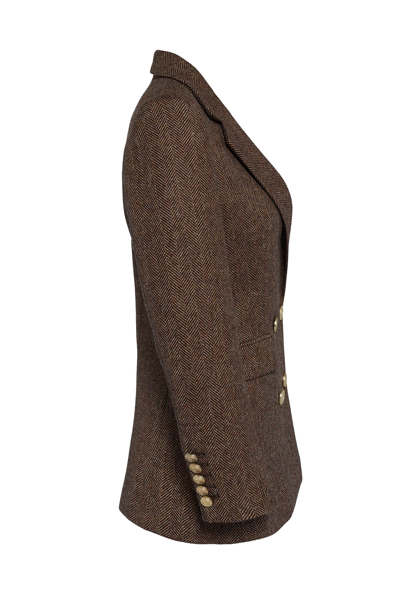 Double Breasted Blazer - Large Scale Brown Herringbone