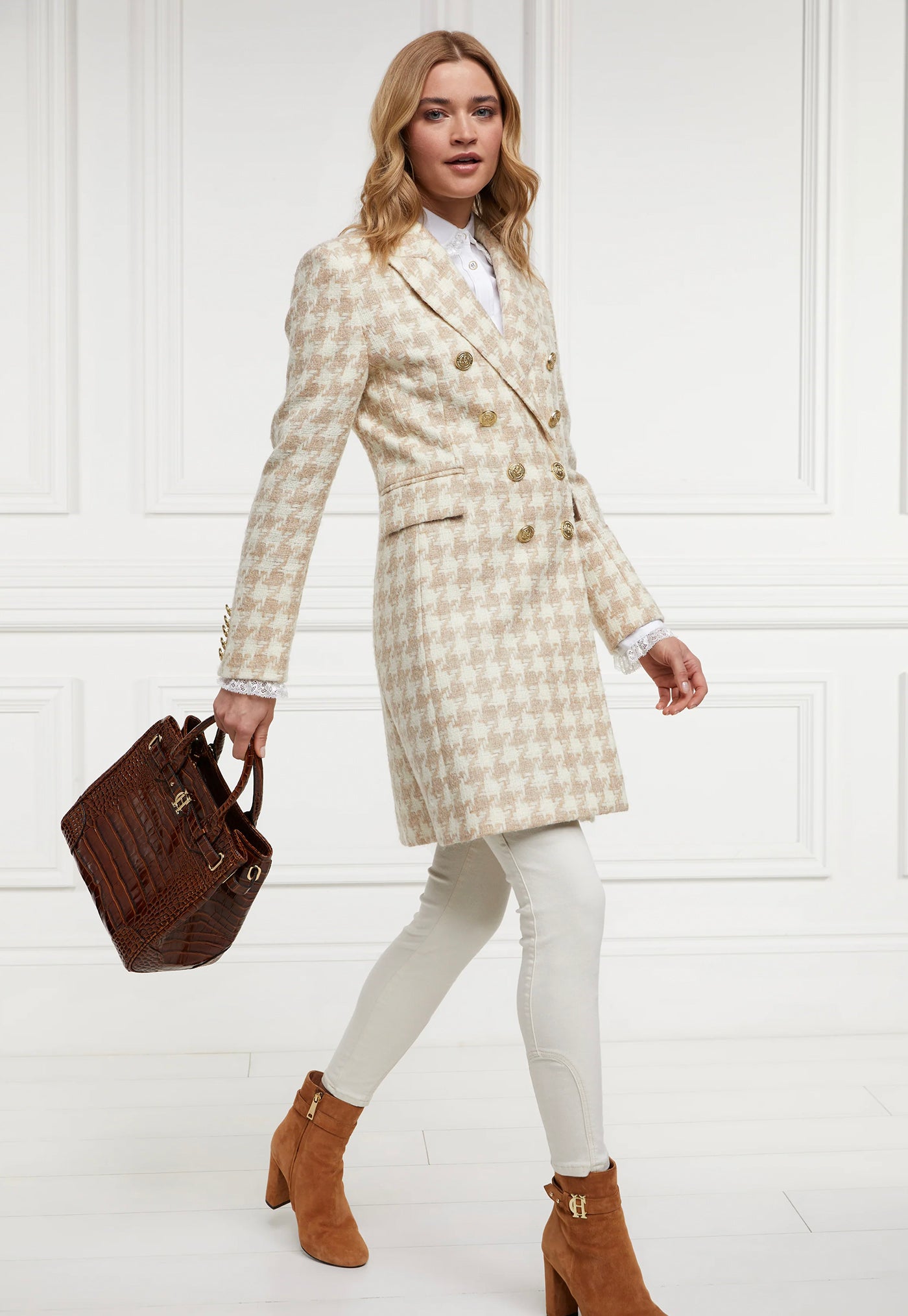Knightsbridge Coat - Camel Houndstooth