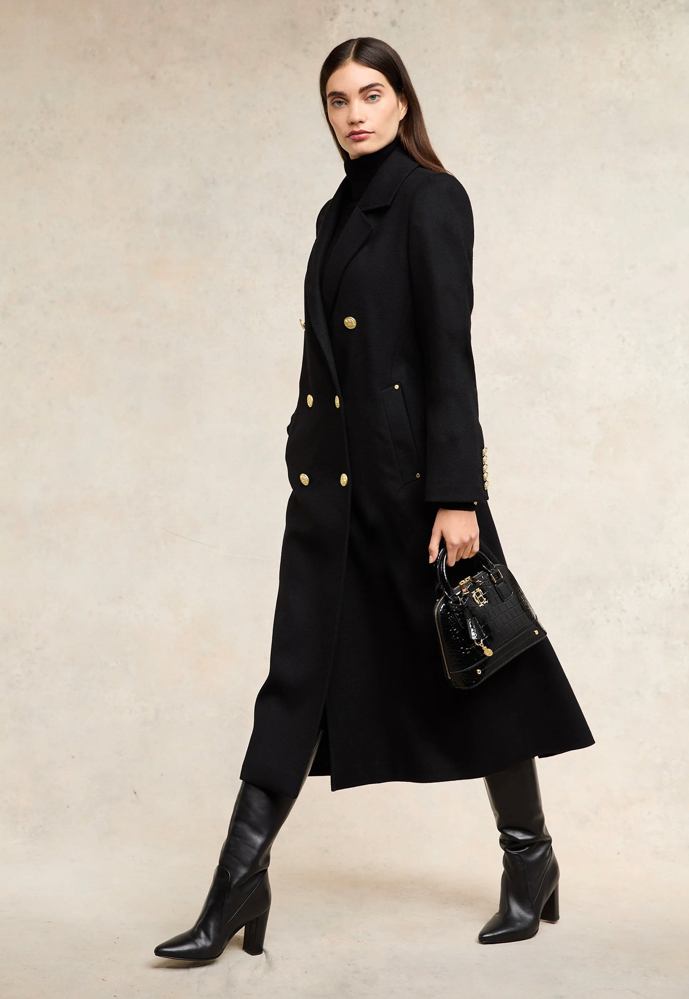 Double Breasted Coat - Soft Black