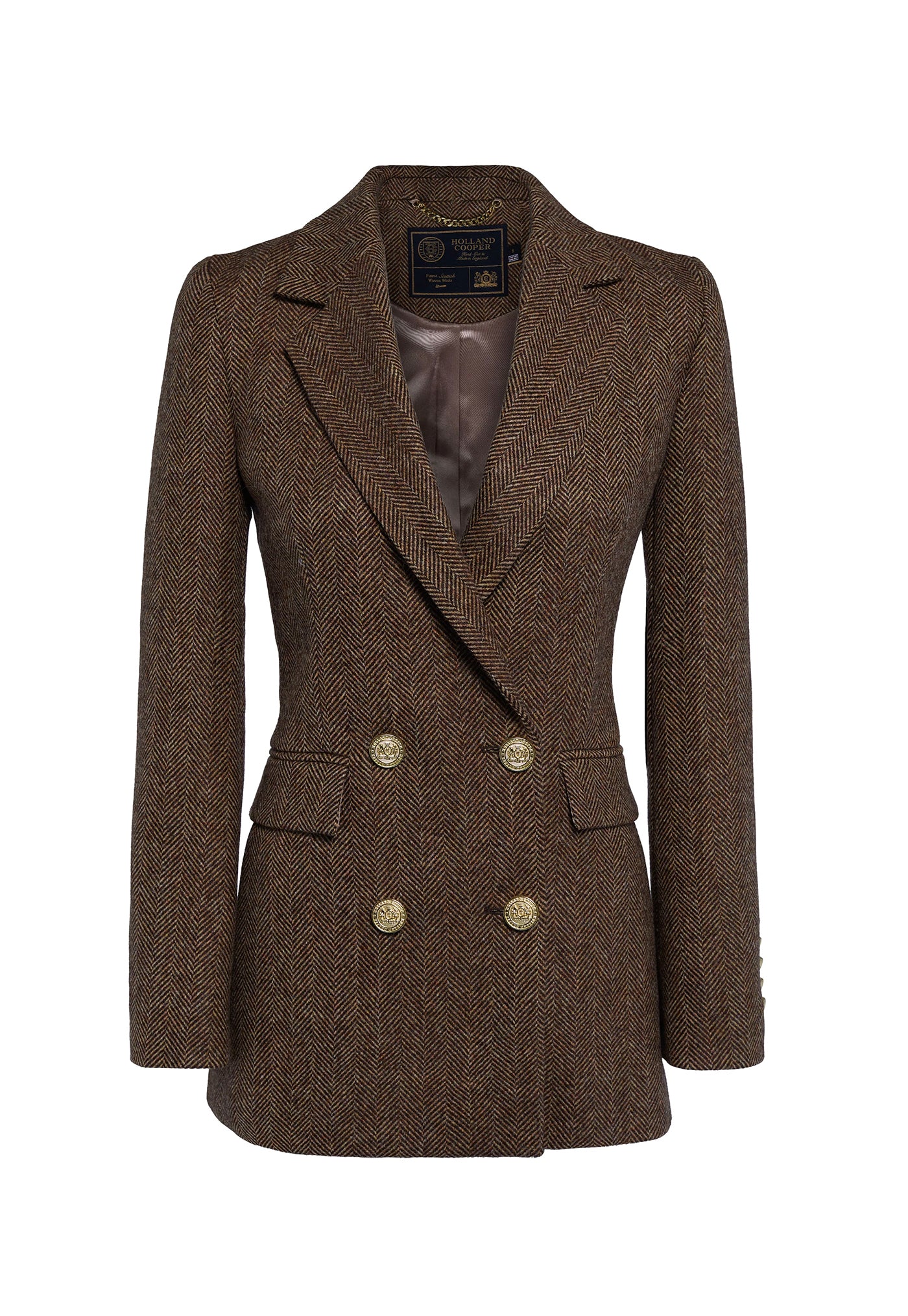 Double Breasted Blazer - Large Scale Brown Herringbone