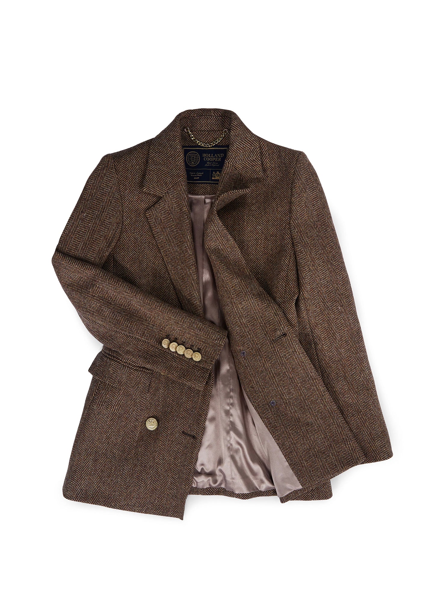 Double Breasted Blazer - Large Scale Brown Herringbone