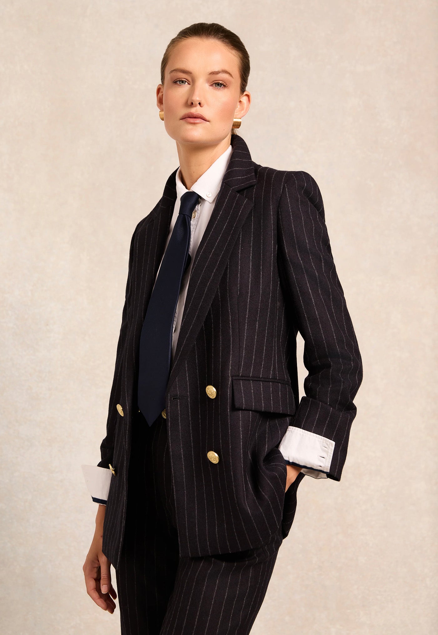 Double Breasted Blazer - Navy Chalk Pinstripe