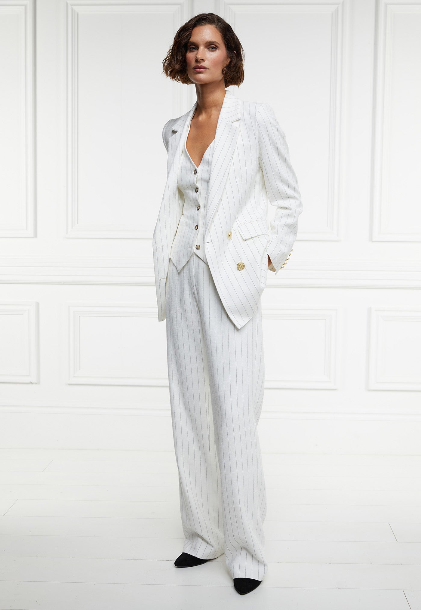 Hampton Waistcoat - Oyster Linen Pinstripe