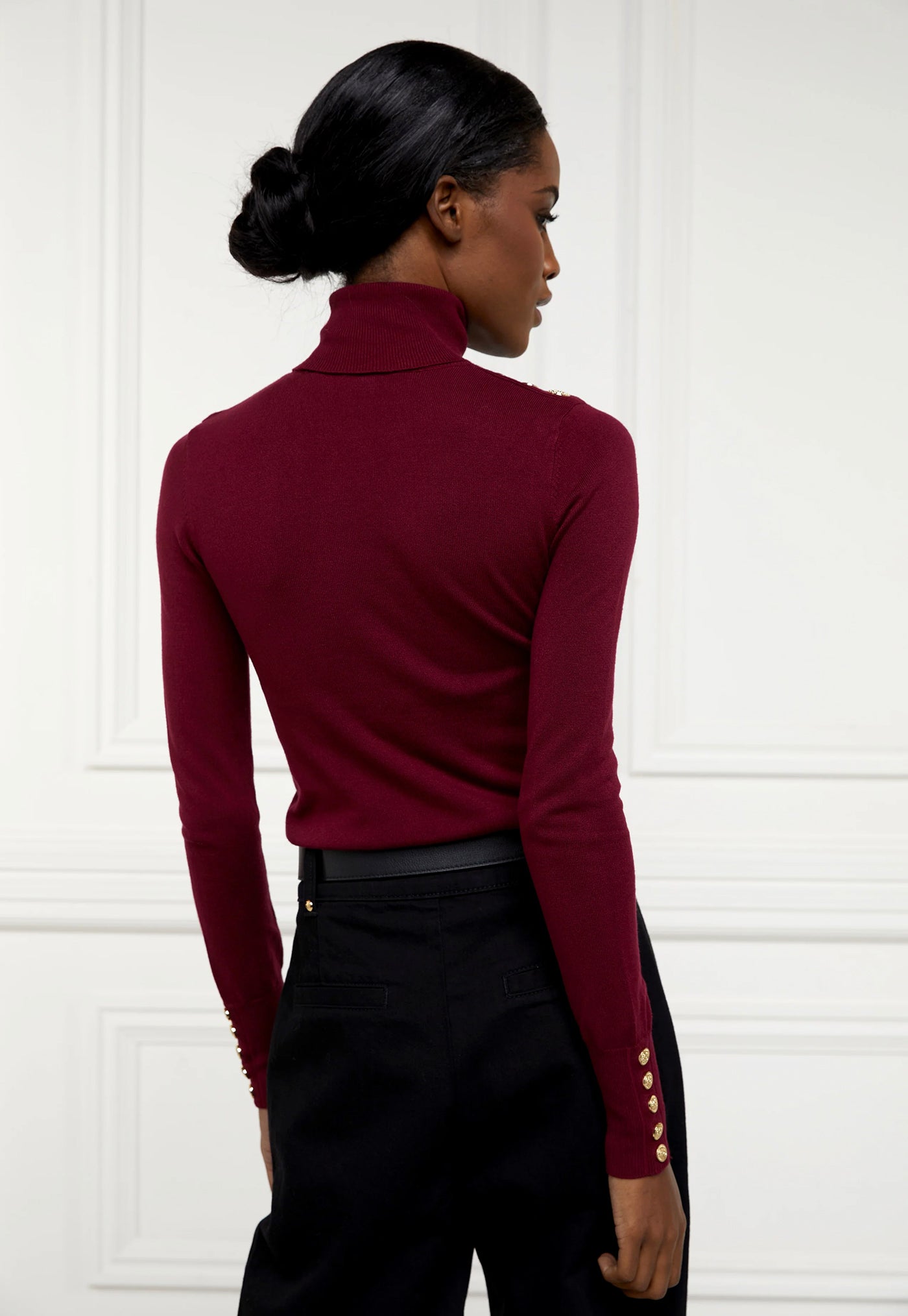 Buttoned Knit Roll Neck - Wine