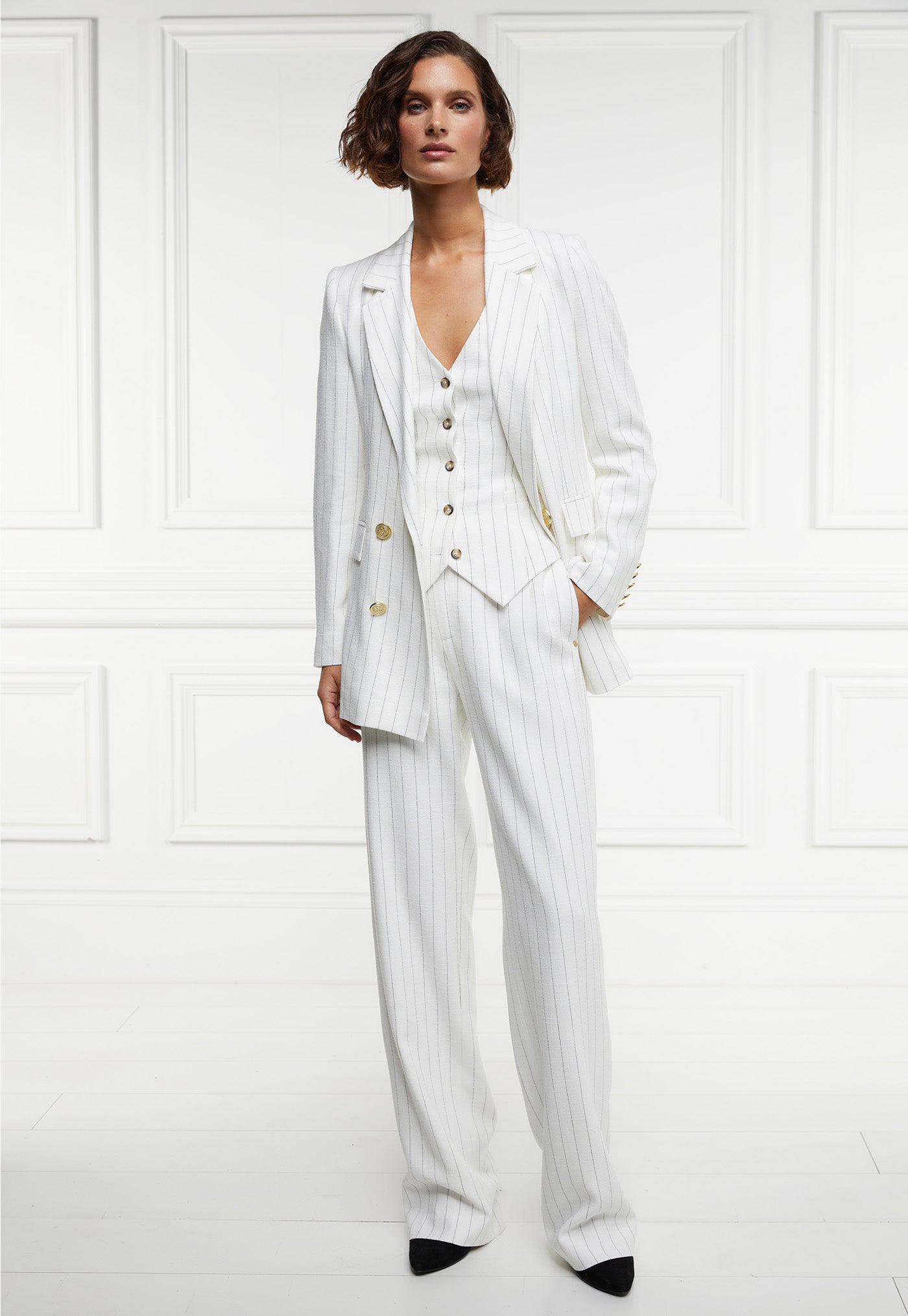 Hampton Waistcoat - Oyster Linen Pinstripe