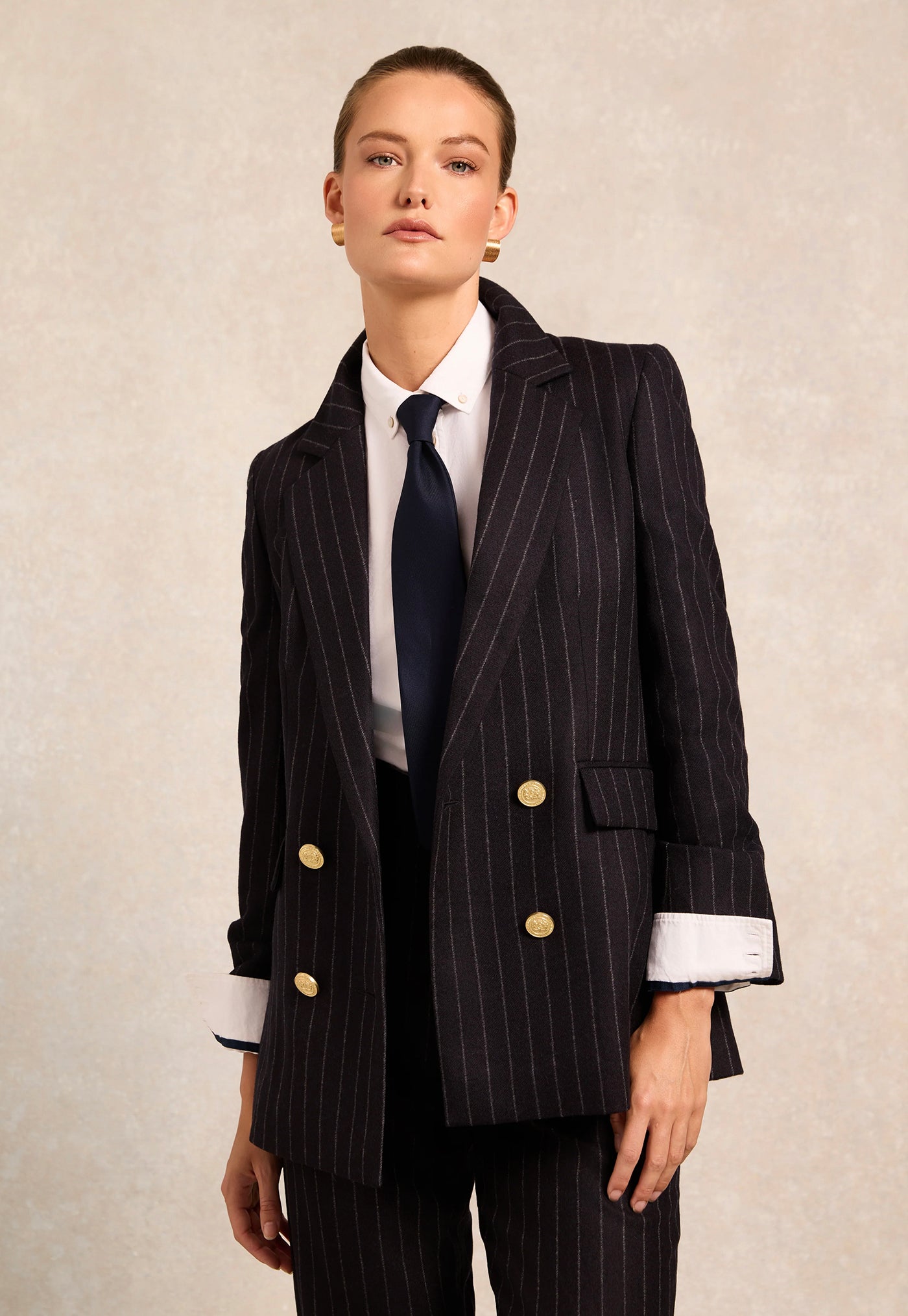 Double Breasted Blazer - Navy Chalk Pinstripe