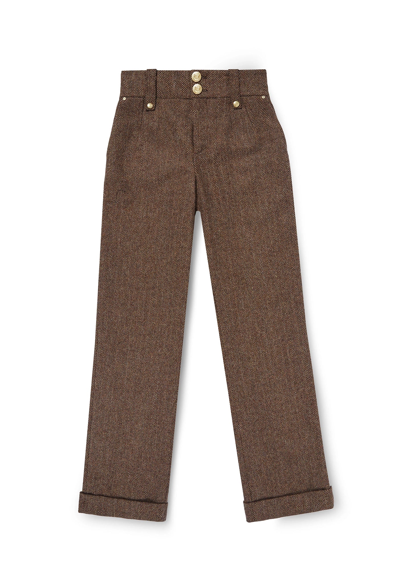 High Waisted Wide Leg Trouser - Large Scale Brown Herringbone