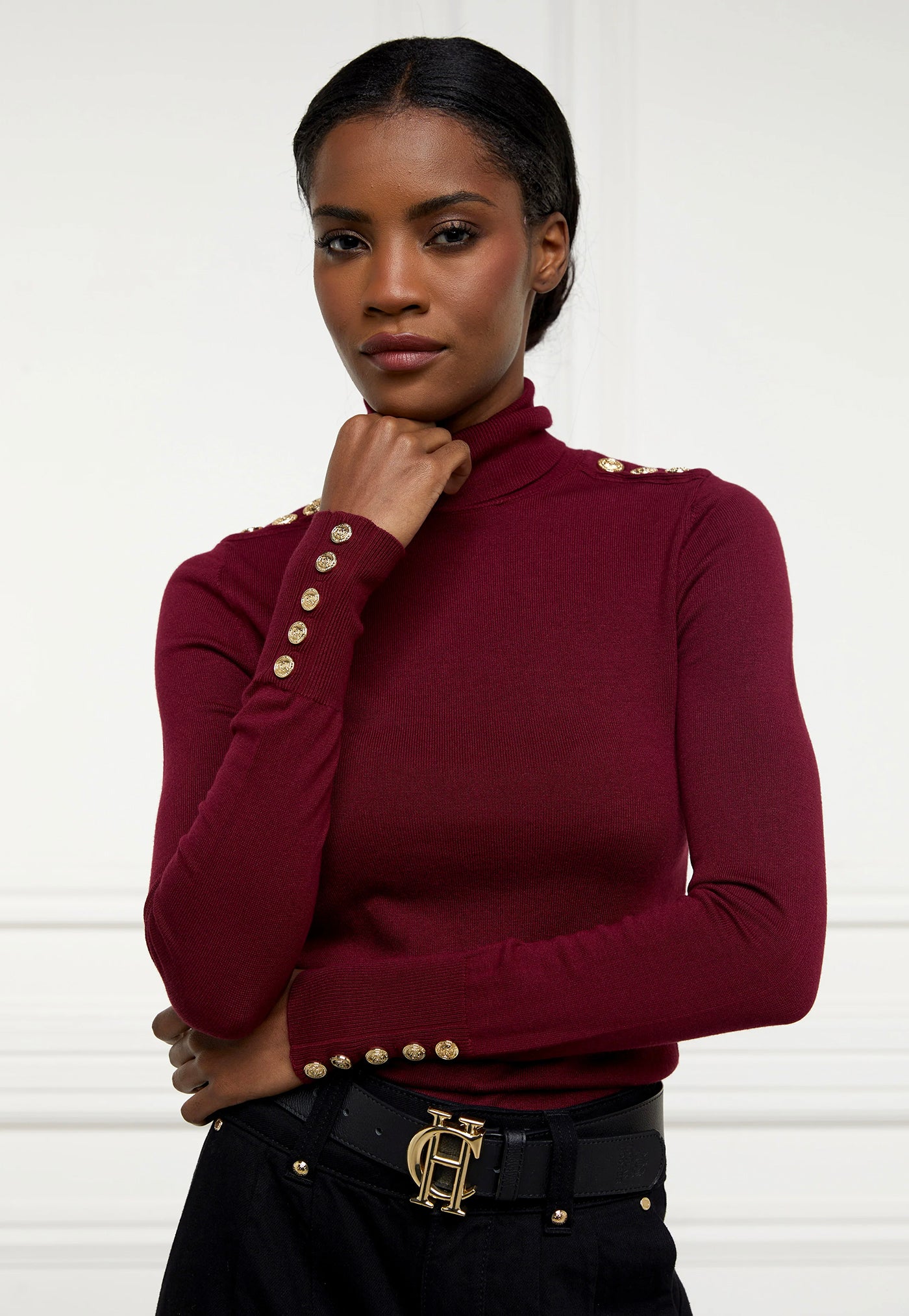 Buttoned Knit Roll Neck - Wine