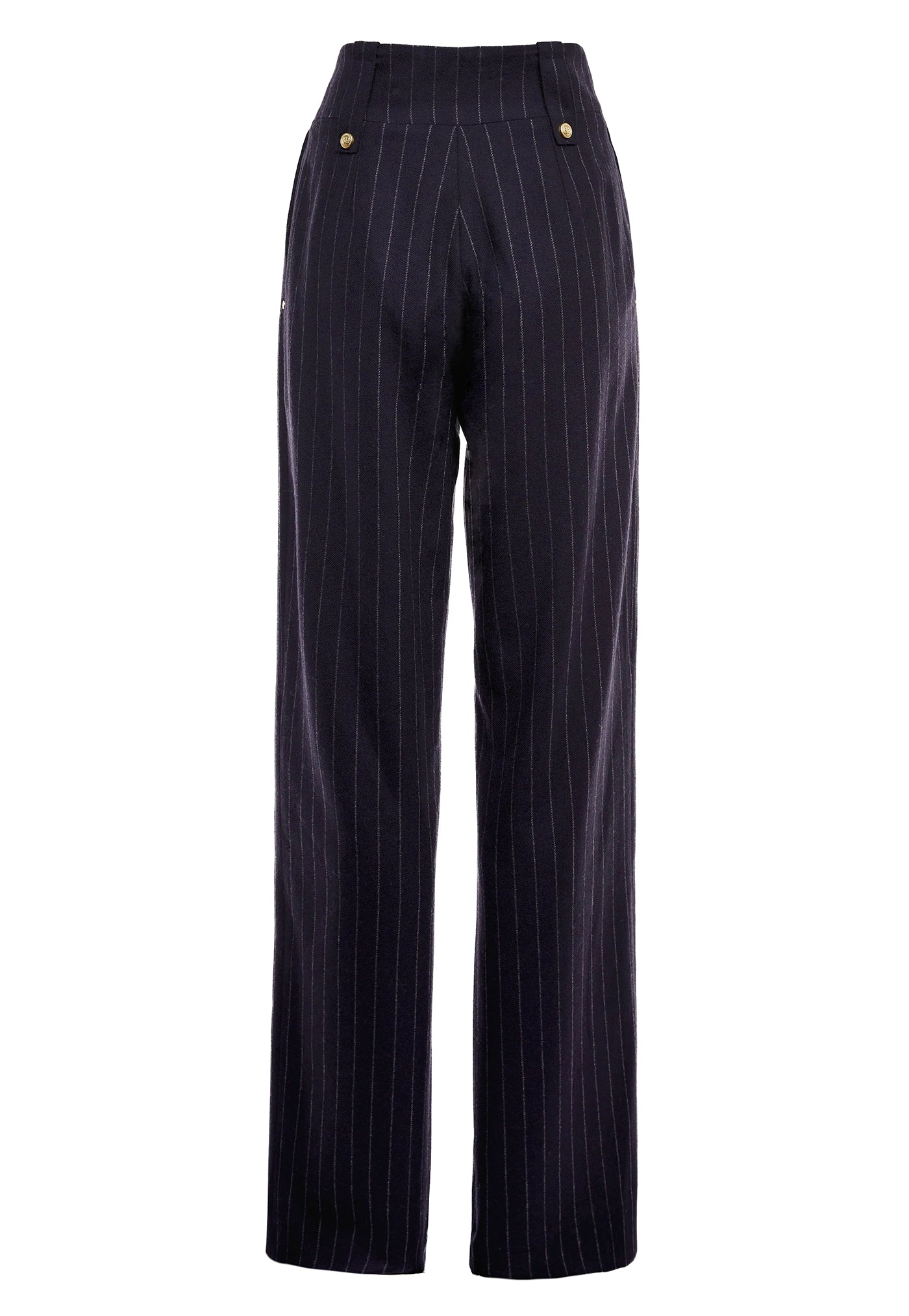 High Waisted Straight Trouser - Navy Chalk Pinstripe