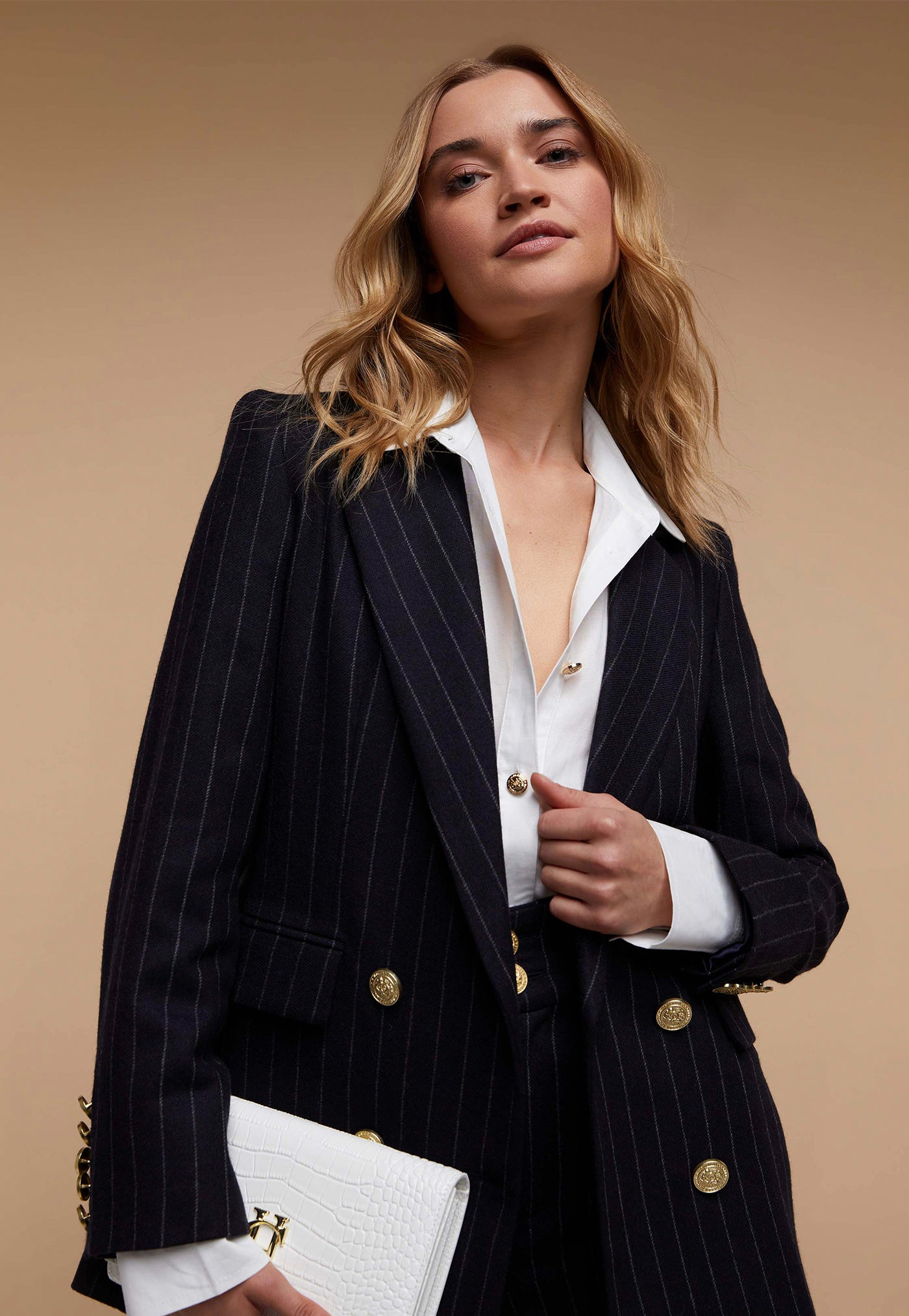 Double Breasted Blazer - Navy Chalk Pinstripe
