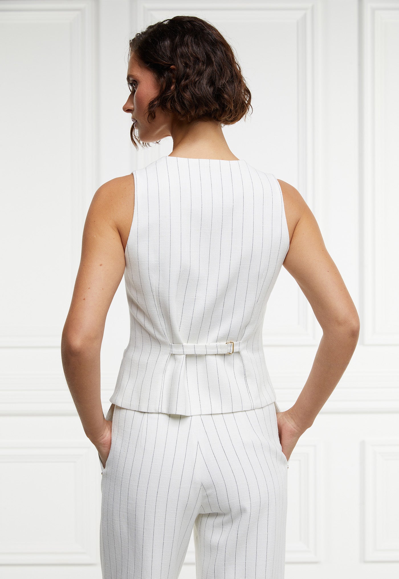 Hampton Waistcoat - Oyster Linen Pinstripe