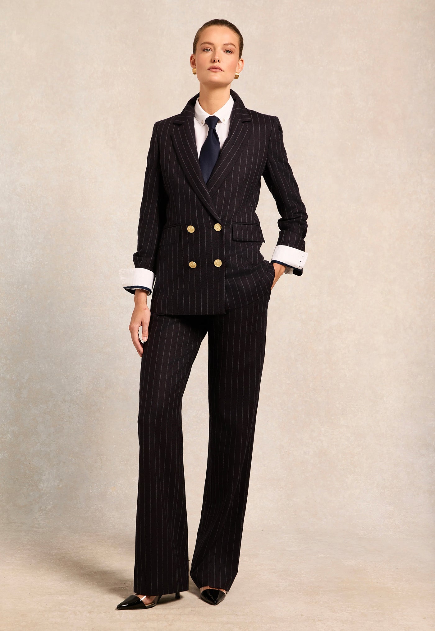 Double Breasted Blazer - Navy Chalk Pinstripe