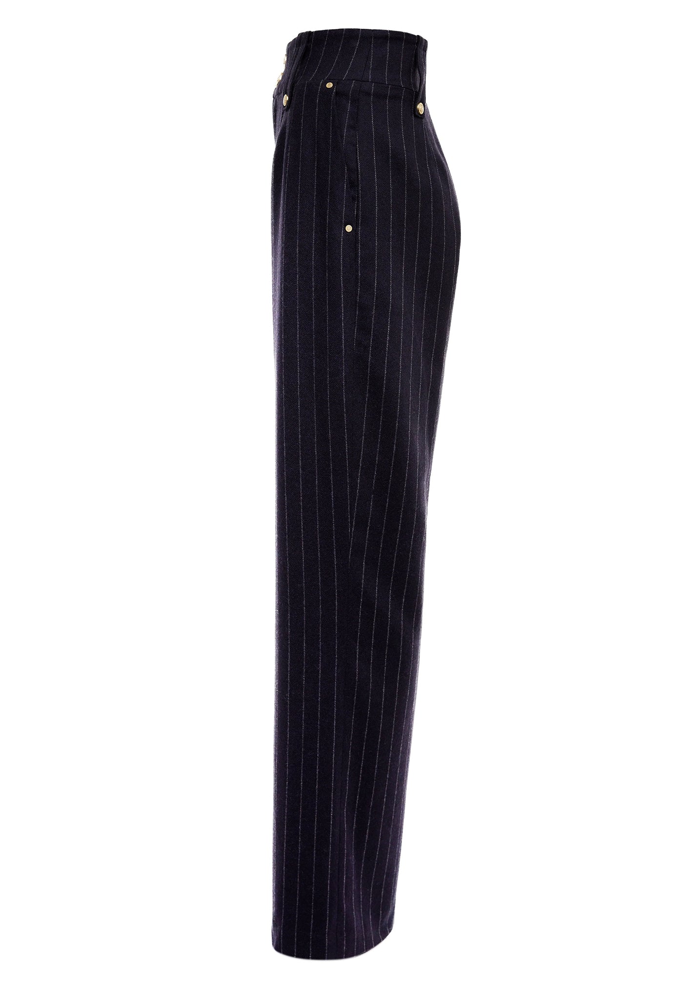 High Waisted Straight Trouser - Navy Chalk Pinstripe