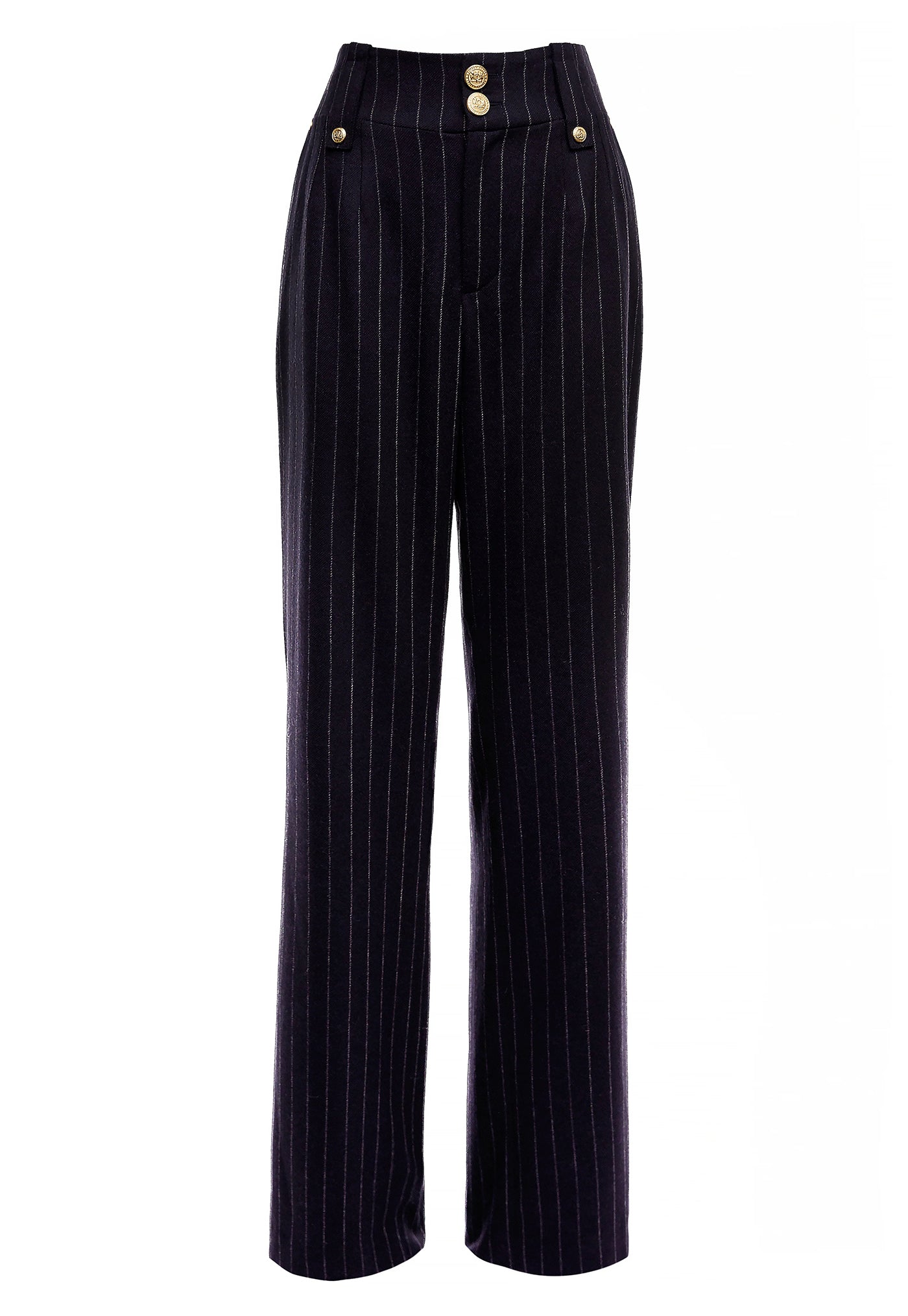High Waisted Straight Trouser - Navy Chalk Pinstripe