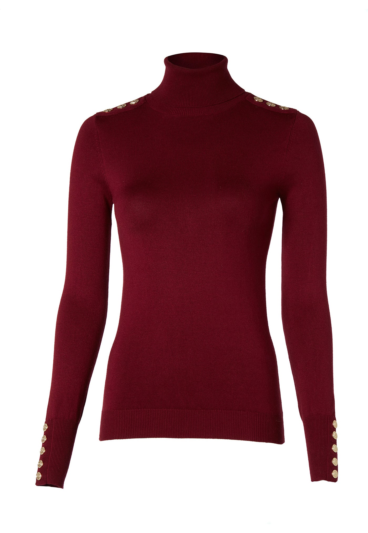 Buttoned Knit Roll Neck - Wine