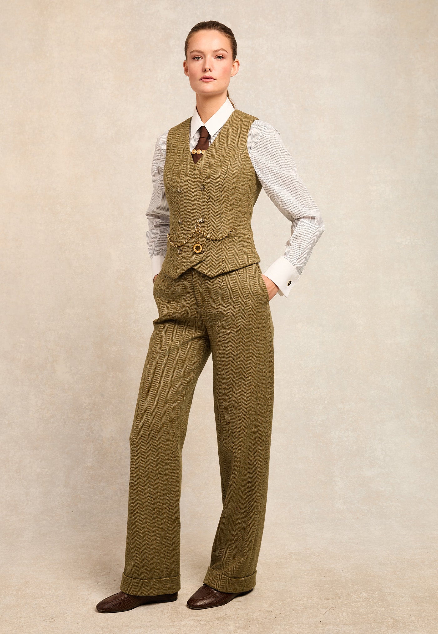 Kensington Waistcoat - Moss Herringbone