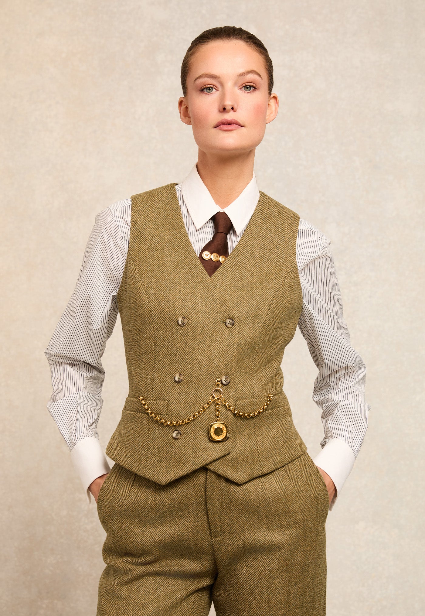 Kensington Waistcoat - Moss Herringbone