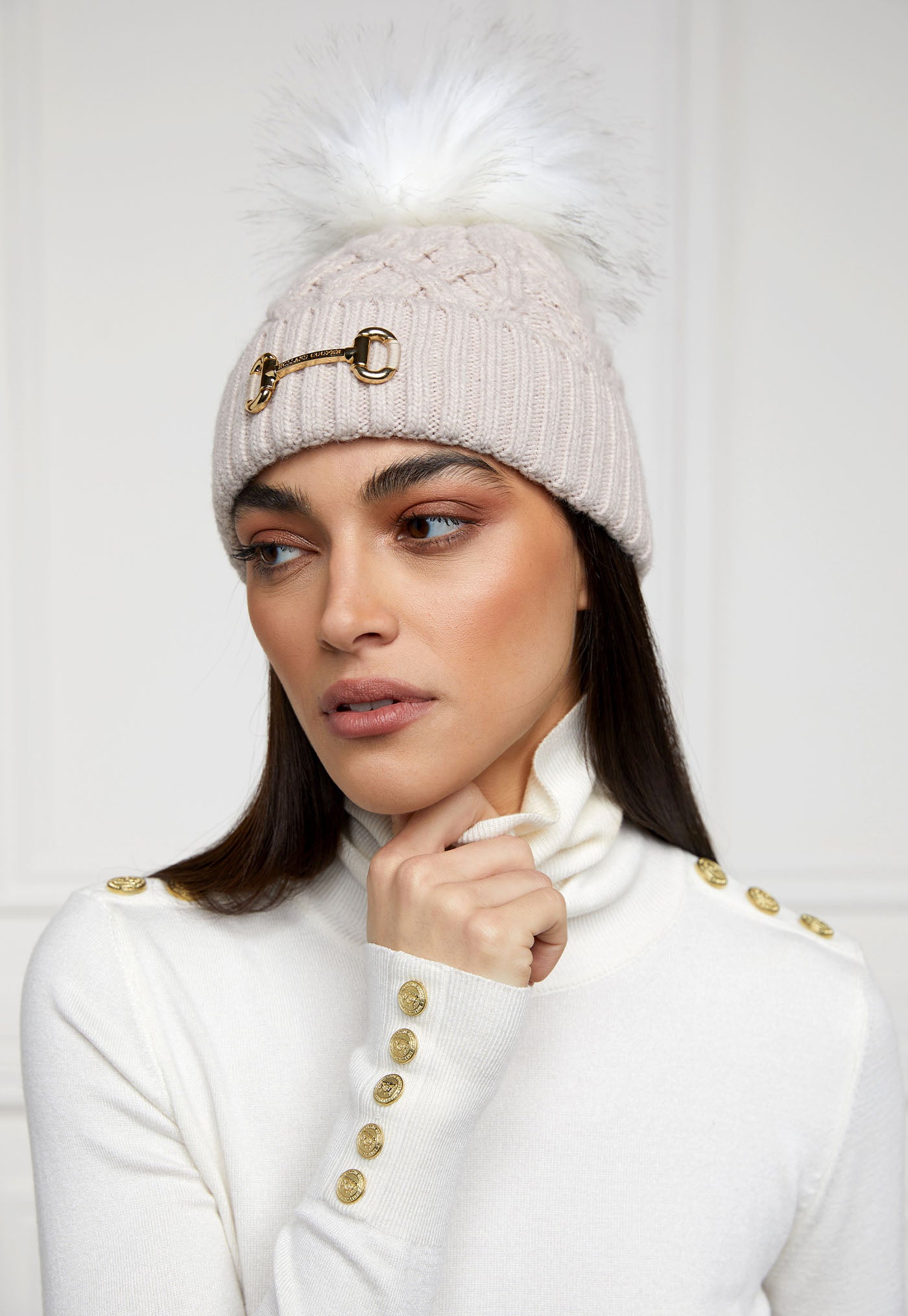 Horsebit Bobble Hat - Taupe