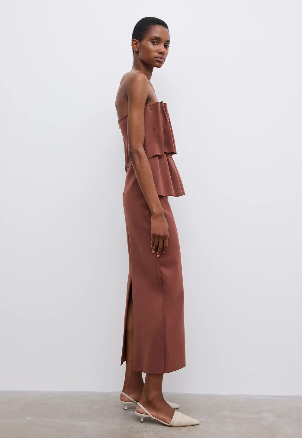 Sculpted Midi Dress - Mahogny Red