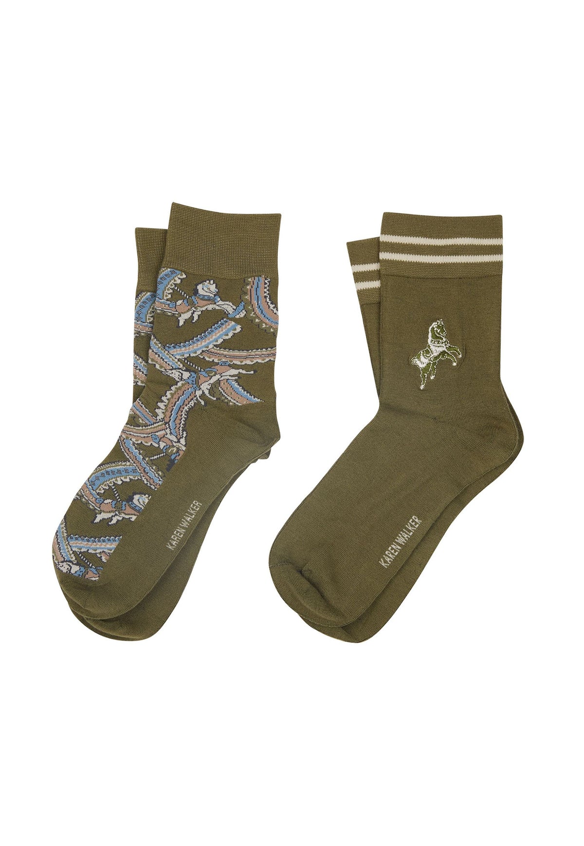 Carousel Socks 2 Pack Cream - Green Multi