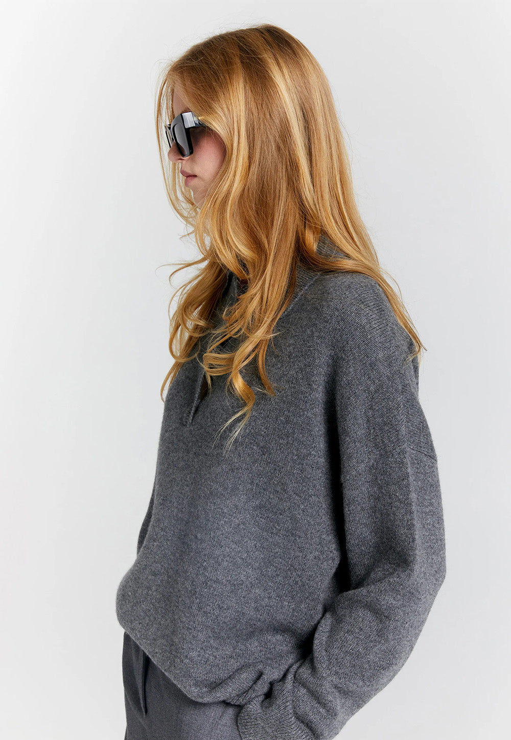 Collared Cashmere Sweater - Charcoal