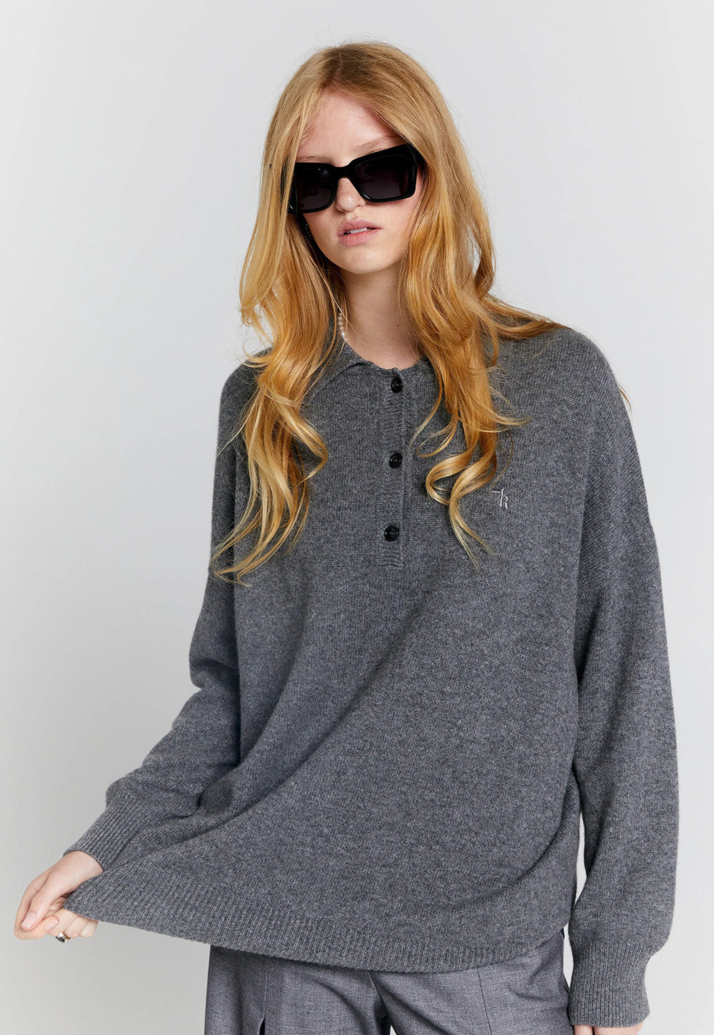 Collared Cashmere Sweater - Charcoal