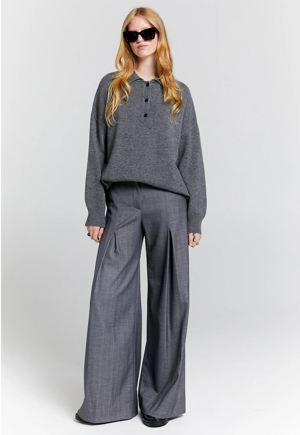 Collared Cashmere Sweater - Charcoal