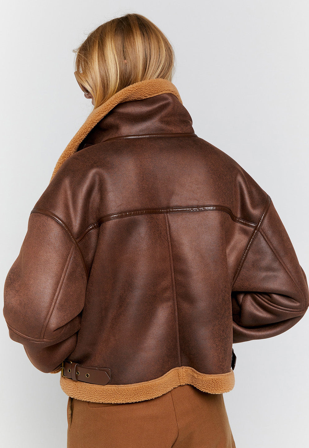 Cropped Aviator Jacket - Brown/Chestnut