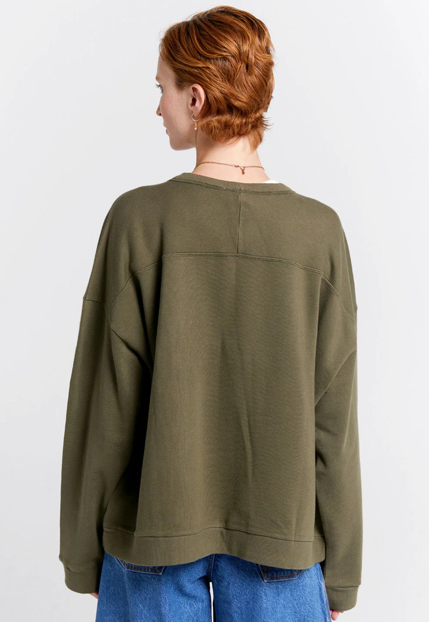 Embroidered Runaway Girl Classic Organic Cotton Crewneck Sweatshirt - Hunter Green